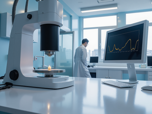 现代化技术研发实验室,工程师正在操作精密测量设备,高科技环境